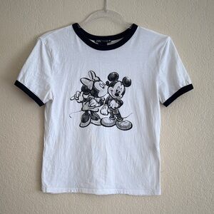 Zara White Mickey and Minnie Short Sleeve Tee